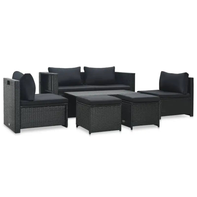 Poly Rattan Tuinset met opbergbare hoekbanken en voetensteunen - Zwart / 1 - Tuinsets