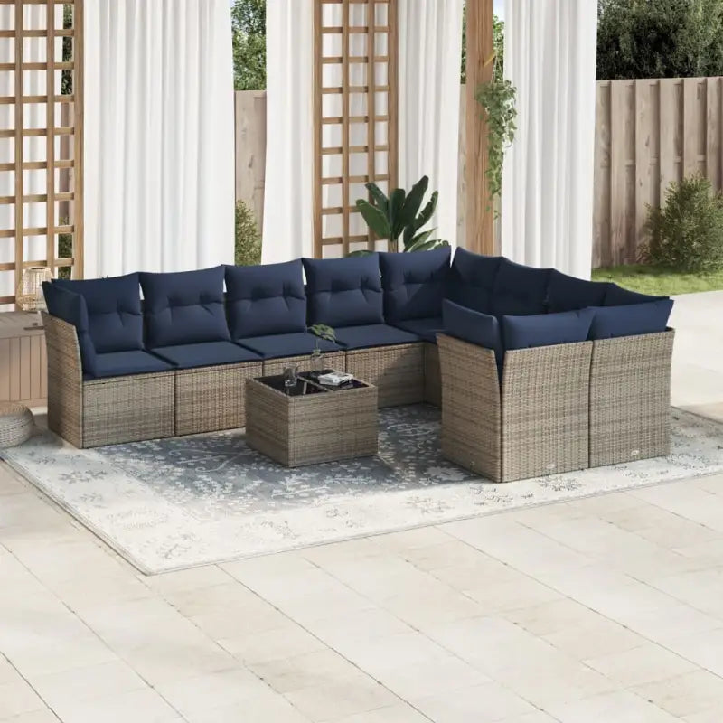Poly Rattan Tuinset met Waterdichte Tas en Gepoedercoat Staal - Grijs en blauw / Met tafel - Tuinsets