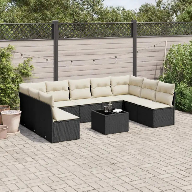 Poly Rattan Tuinset met Waterdichte Tas en Gepoedercoat Staal - Zwart en crème / Met tafel - Tuinsets