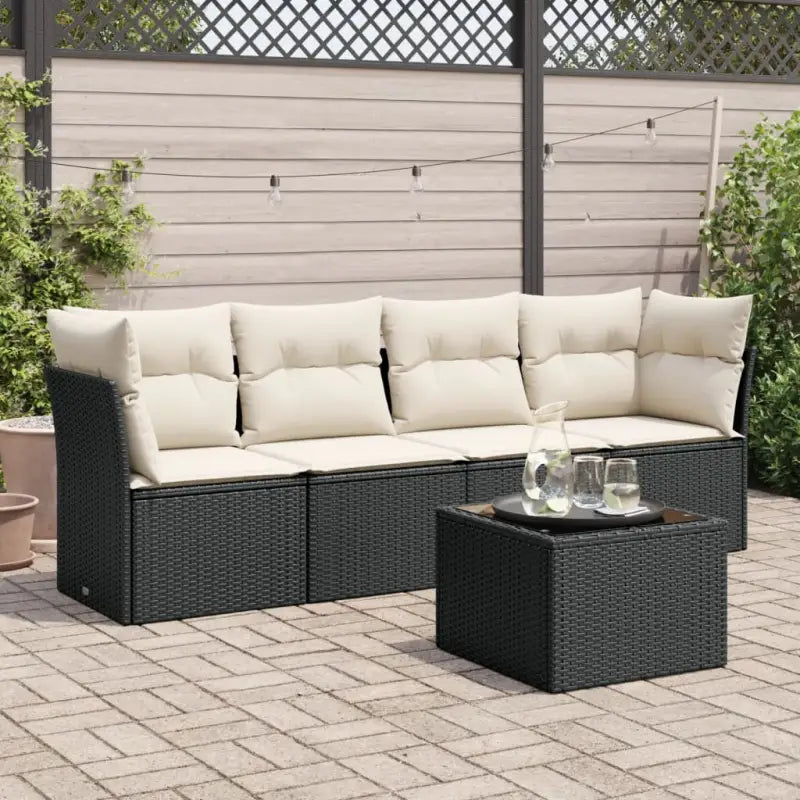 Poly Rattan Tuinset met Waterdichte Tas en Gepoedercoat Staal - Zwart en crème / Met tafel - Tuinsets
