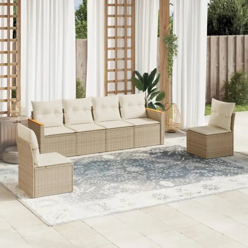 Poly Rattan Tuinset met Waterdichte Tas en Wasbare Hoezen - beige en crèmekleurig / Zonder tafel - Tuinsets
