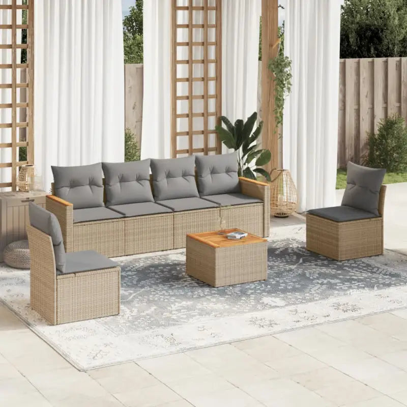 Poly Rattan Tuinset met Waterdichte Tas en Wasbare Hoezen - Beige en grijs / Met tafel - Tuinsets