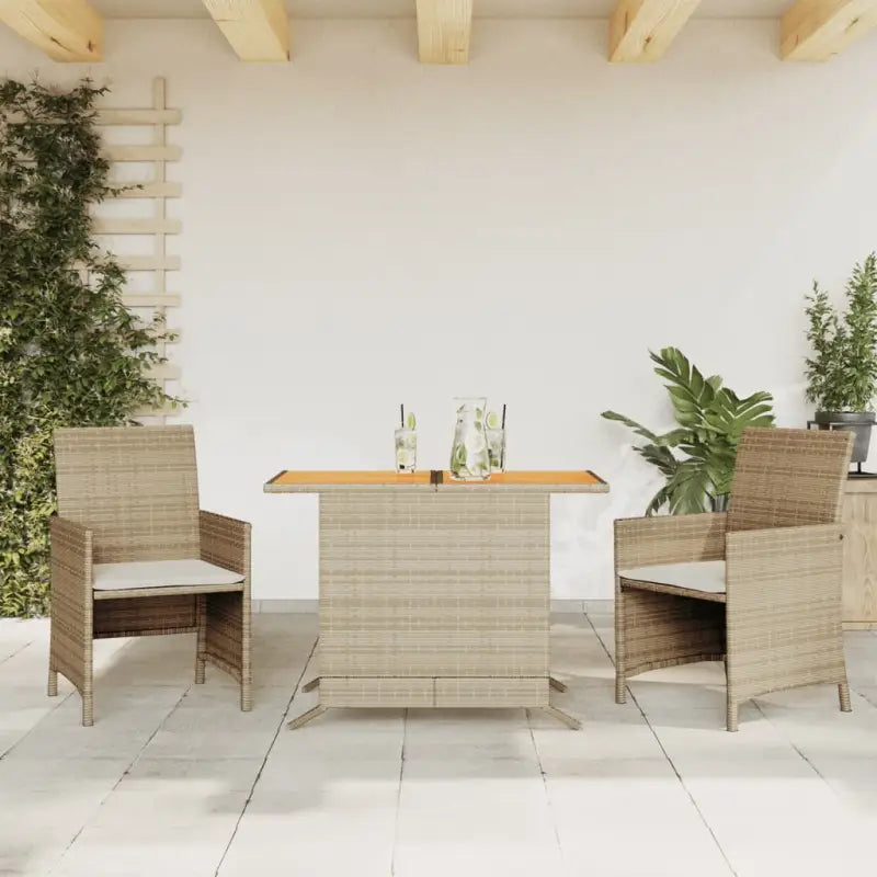 Poly Rattan Tuinset voor een comfortabele zitervaring met wasbare hoes - Beige / Hout - Tuinsets