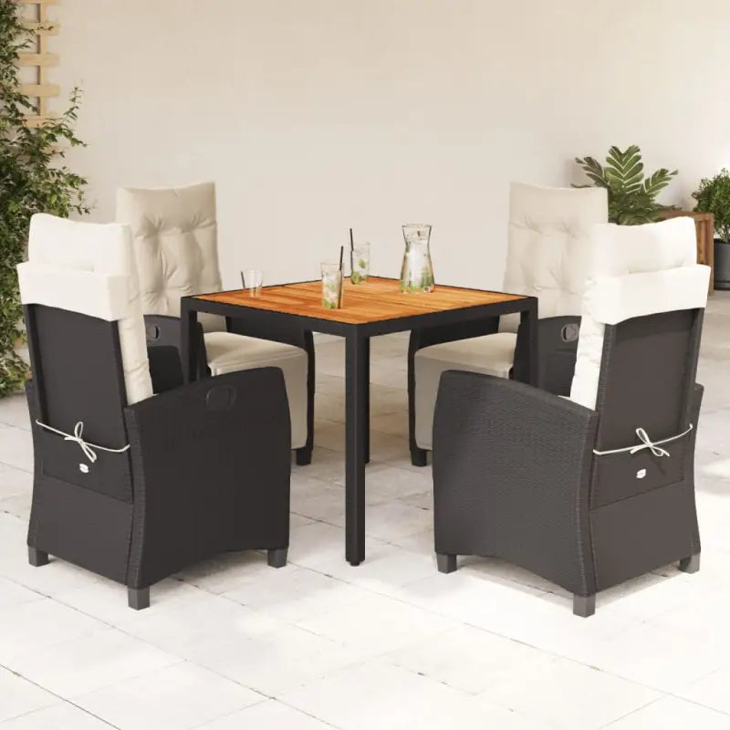 Poly rattan tuinset voor een eenvoudige schoon en comfortabele zitervaring - Zwart en crème / 90 cm tafellengte