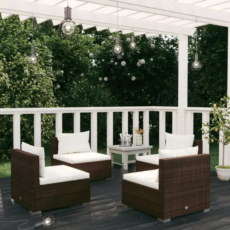 Poly Rattan Tuinset voor Ontspanning en Gezelligheid in de Buitenruimte - Bruin en crème / 4x midden - Tuinsets