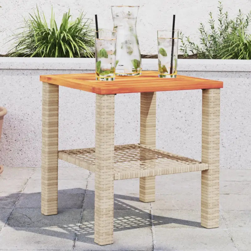 Poly Rattan tuintafel eenvoudig schoon voor gezellige tuin en terras momenten - Beige en bruin / 40 x 40 x 42 cm / 1