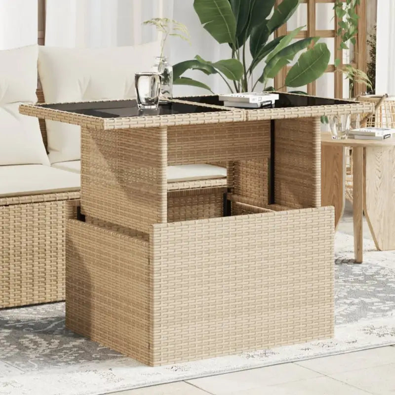 Poly rattan tuintafel met gehard glas gemakkelijk schoon voor in tuin of terras - Beige / 1 / Glas - Tuintafels