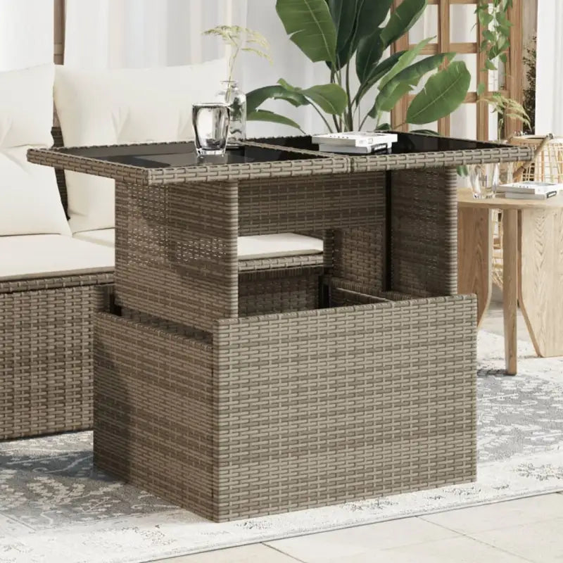 Poly rattan tuintafel met gehard glas gemakkelijk schoon voor in tuin of terras - Grijs / 1 / Glas - Tuintafels