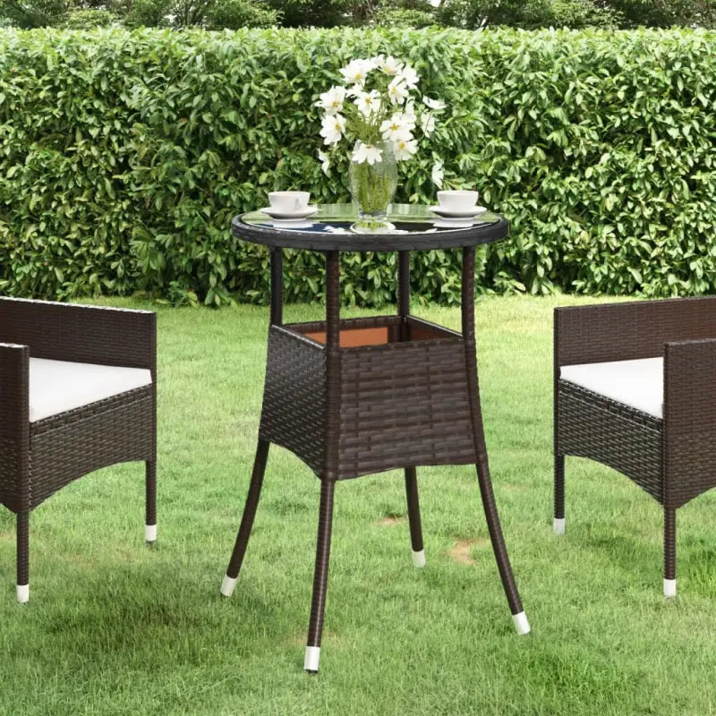Poly Rattan Tuintafel met Gehard Glas voor buitengebruik - Bruin / 1 - Tuintafels