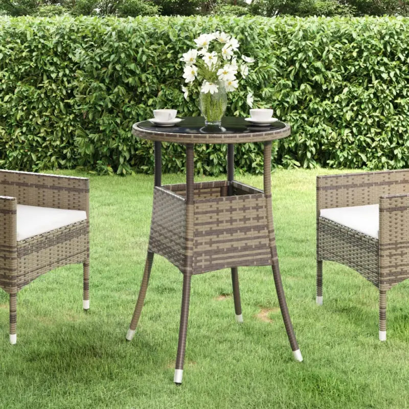 Poly Rattan Tuintafel met Gehard Glas voor buitengebruik - Grijs / 1 - Tuintafels