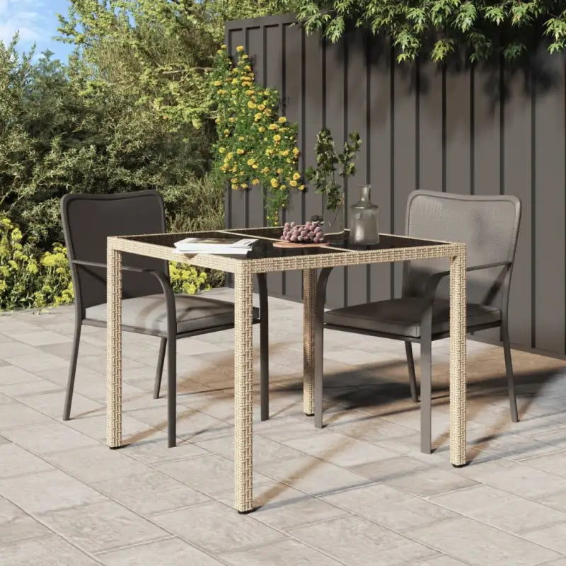 Poly rattan tuintafel met gehard glas voor een stijlvolle buitenruimte - Beige / 90 x 90 x 75 cm / 1 - Tuintafels