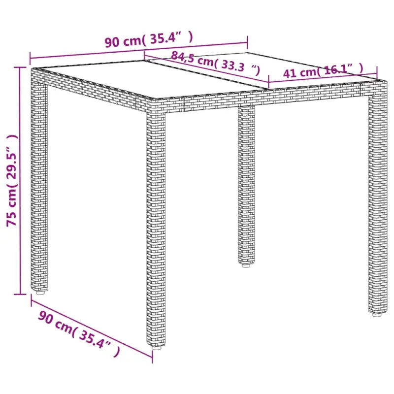 Poly rattan tuintafel met gemakkelijk schoon en gehard glas - Tuintafels