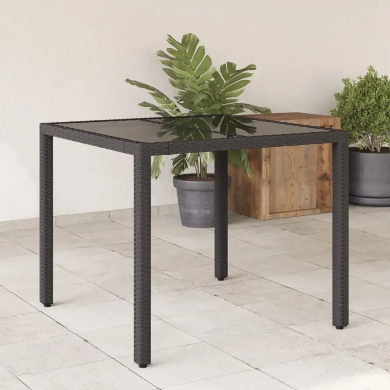 Poly rattan tuintafel met gemakkelijk schoon en gehard glas - Zwart / 1 - Tuintafels