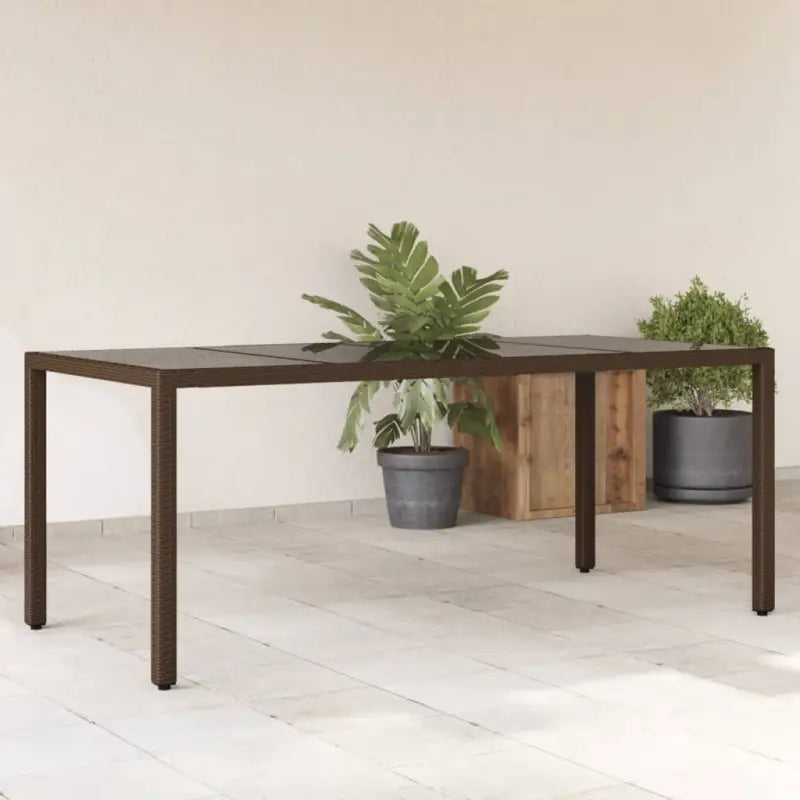 Poly Rattan Tuintafel met Geshard Glas en Gemakkelijk Schoon Makelijk - Bruin / 1 - Tuintafels