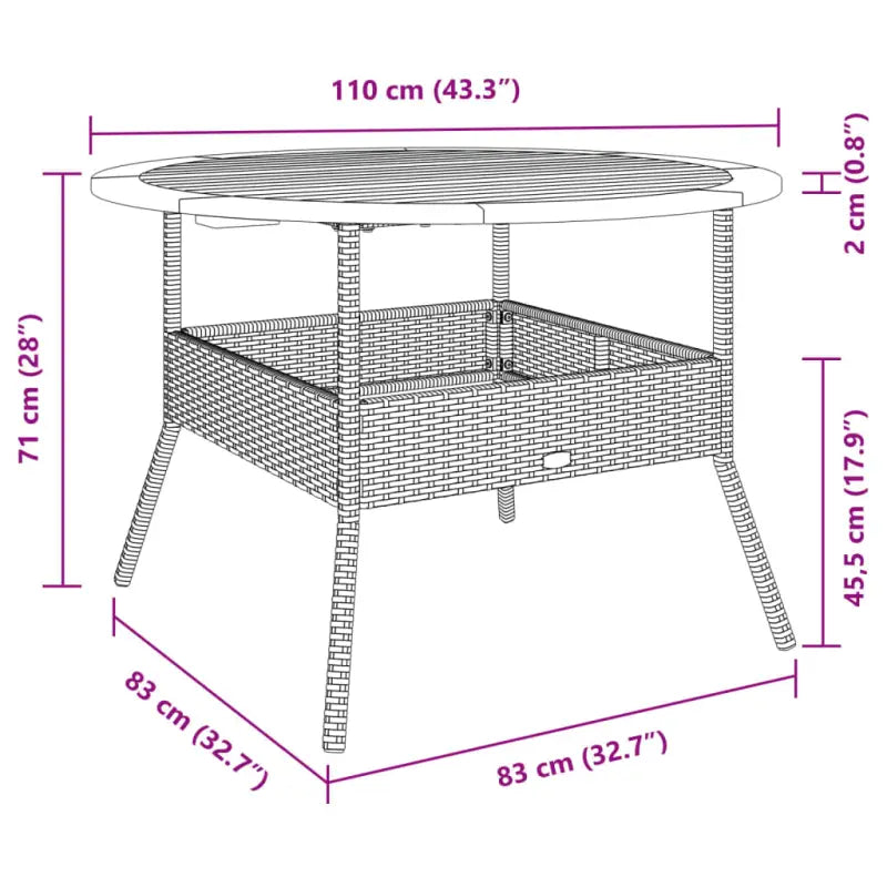 Poly rattan tuintafel met houten tafelblad voor gezellige tuin momenten - Tuintafels