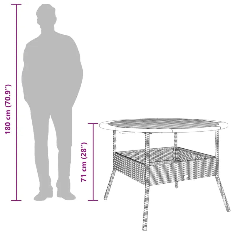 Poly rattan tuintafel met houten tafelblad voor gezellige tuin momenten - Tuintafels