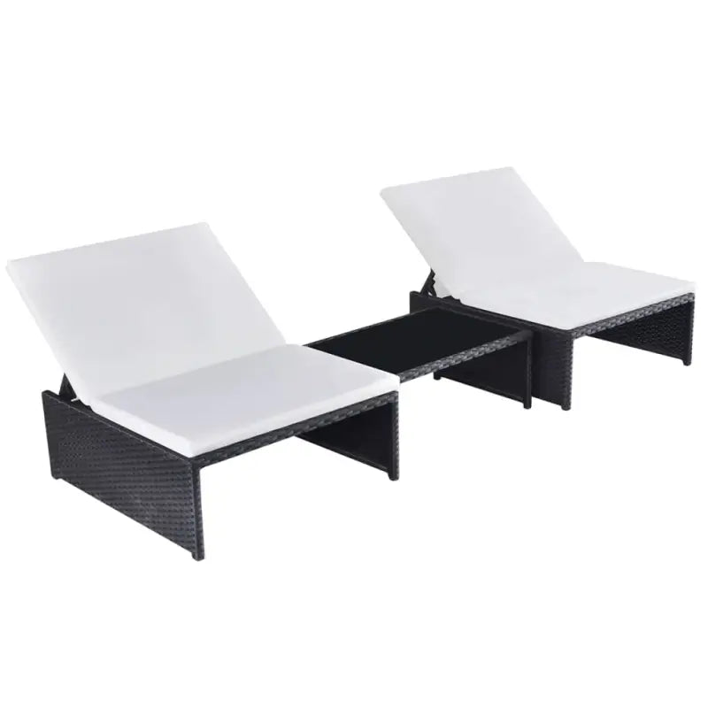 Rattan Loungeset met levering bevat van poly rattan voor tuin of terras - Zwart en wit / 3 - Ligstoelen