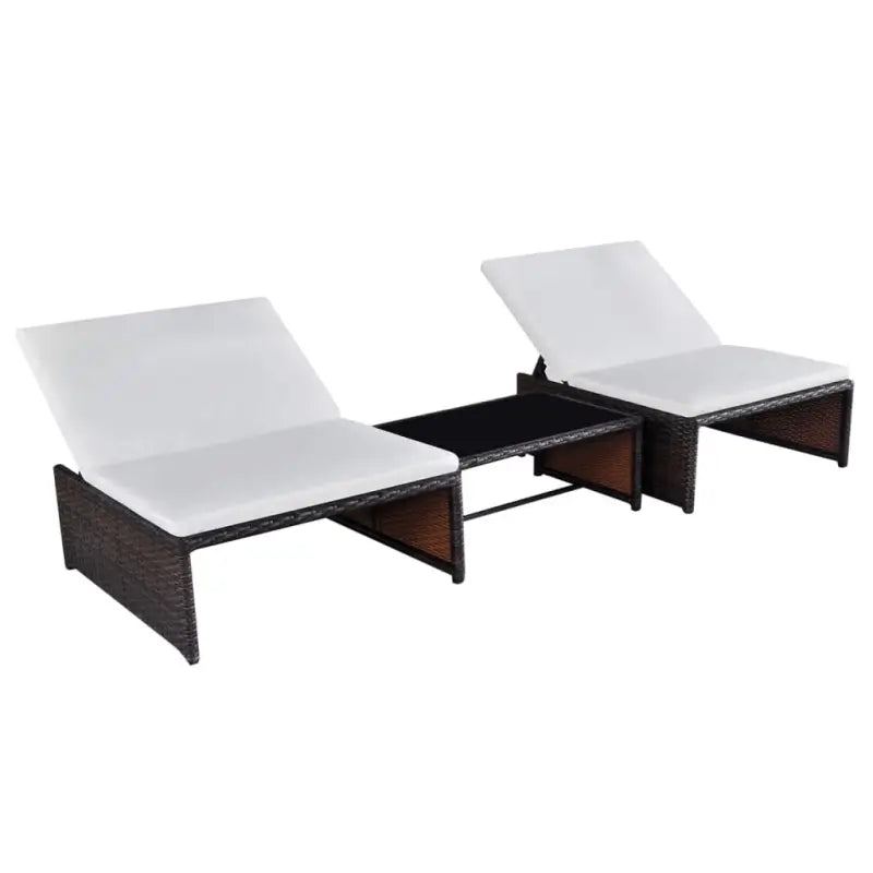 Rattan Loungeset met levering bevat van poly rattan voor tuin of terras - Bruin en wit / 3 - Ligstoelen