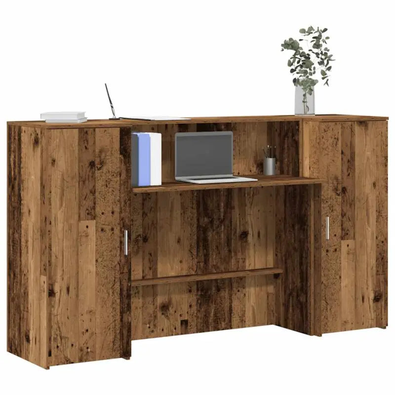 Receptiebalie met ingebouwde balie voor verschillende omgevingen in bewerkt hout - Oud hout / 180 x 50 x 103.5 cm