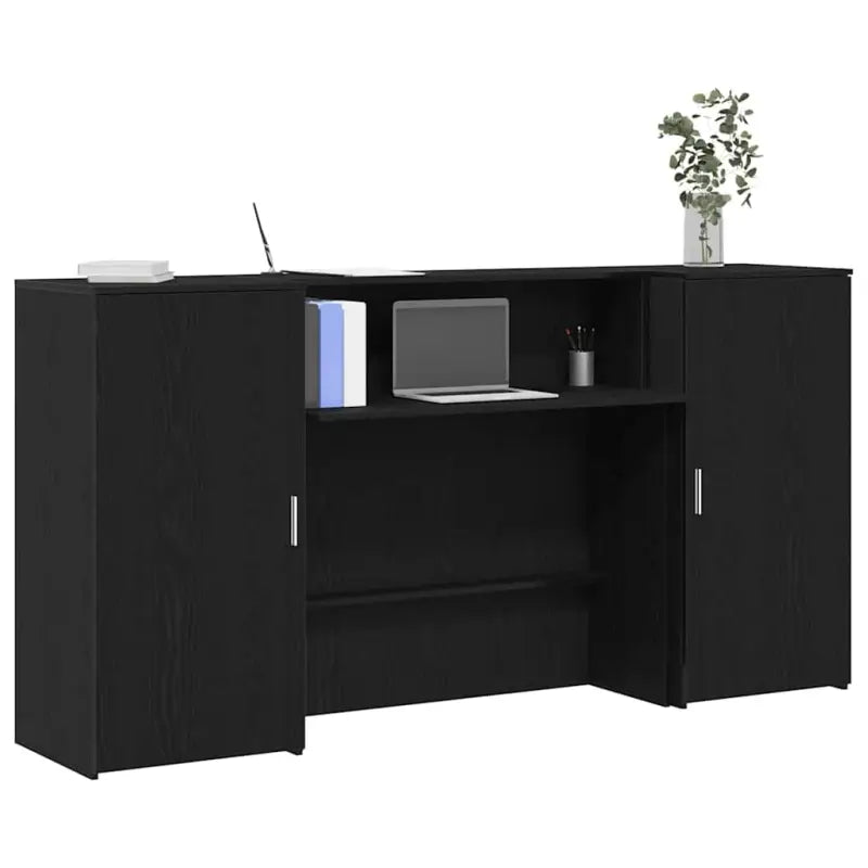 Receptiebalie met ingebouwde balie voor verschillende omgevingen in bewerkt hout - Zwart / 200 x 50 x 103.5 cm - Bureaus