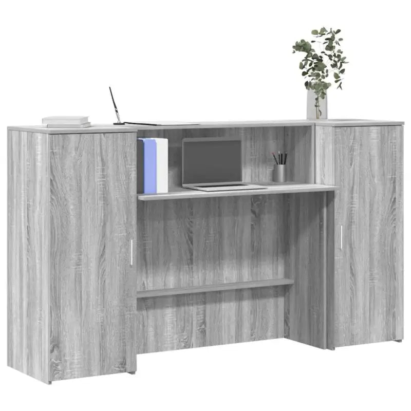Receptiebalie met ingebouwde balie voor verschillende omgevingen in bewerkt hout - Grijs sonoma / 180 x 50 x 103.5 cm