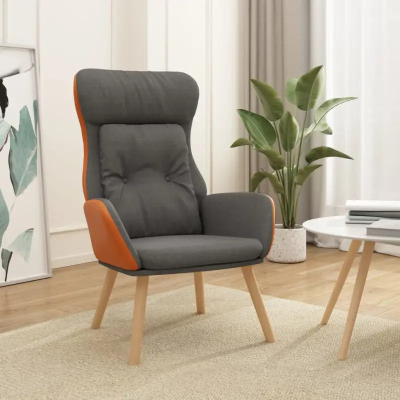Relaxfauteuil met voetenbank van massief rubberwood en duurzaam materiaal - Donkergrijs / 1 / Zonder voetensteun