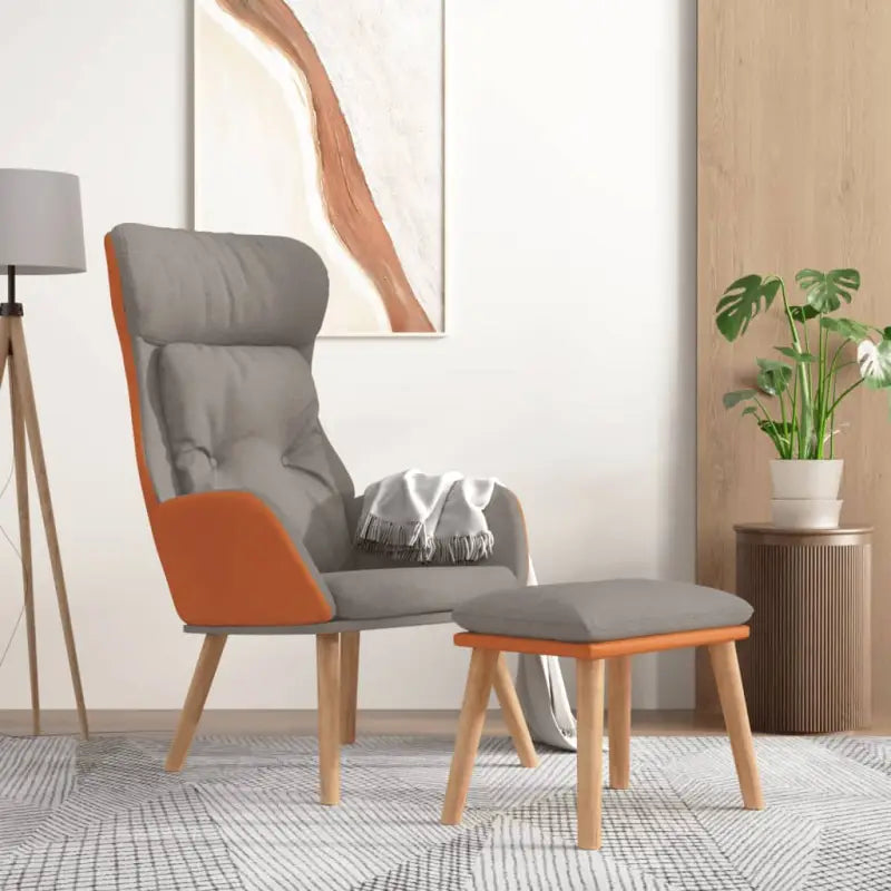 Relaxfauteuil met voetenbank van massief rubberwood en duurzaam materiaal - Lichtgrijs / 1 / Met voetensteun