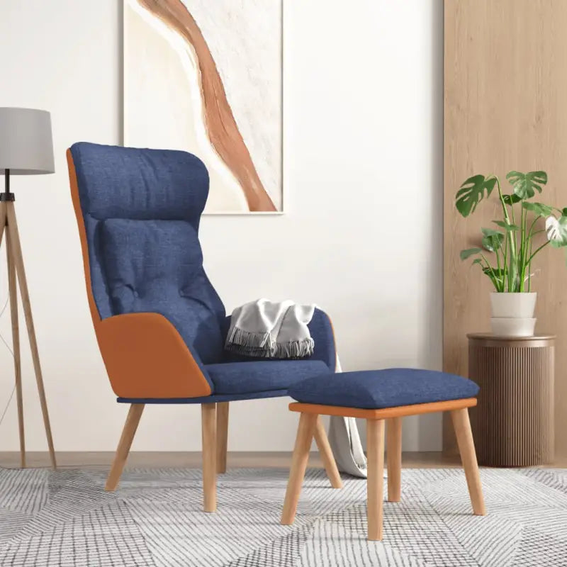 Relaxfauteuil met voetenbank van massief rubberwood en duurzaam materiaal - Blauw / 1 / Met voetensteun - Fauteuils &