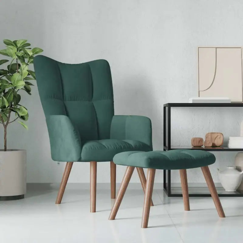 Relaxstoel met voetenbank met blokpatroon voor stijlvol comfort - Donkergroen / 1 / Met voetensteun - Fauteuils &