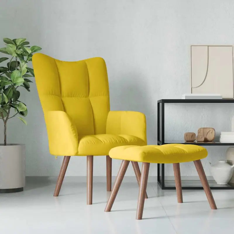 Relaxstoel met voetenbank met blokpatroon voor stijlvol comfort - Mosterdgeel / 1 / Met voetensteun - Fauteuils &