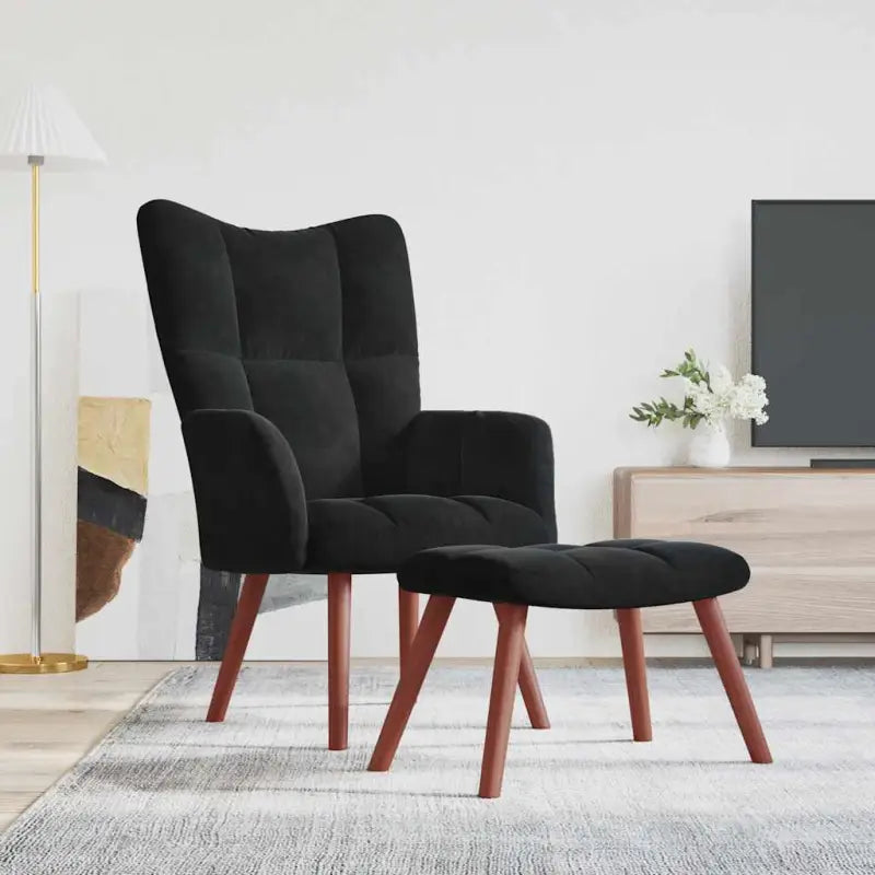 Relaxstoel met voetenbank met blokpatroon voor stijlvol comfort - Zwart / 1 / Met voetensteun - Fauteuils &