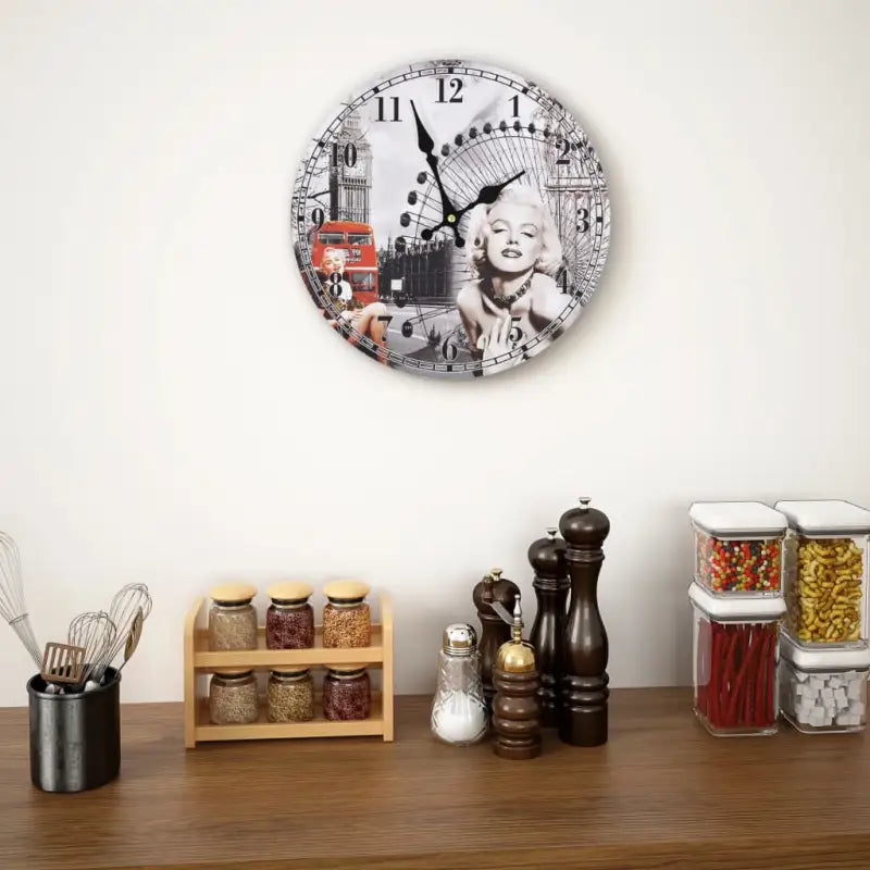 Retro wandklok voor keuken of woonkamer met grote wijzerplaat - Multikleur / 30 cm - Wandklokken