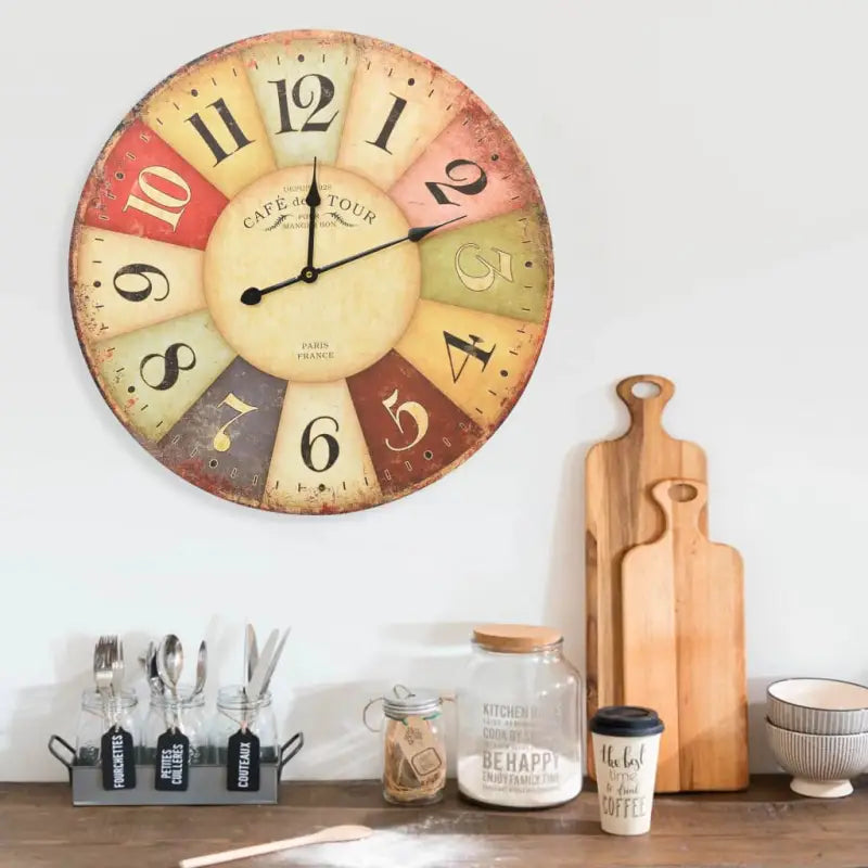 Retro wandklok voor keuken of woonkamer met grote wijzerplaat - kleurrijk / 60 cm - Wandklokken