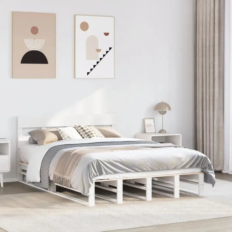 Robuust massief grenenhout bedframe voor een moderne slaapkamer - Wit / 150 x 200 cm - Bedden & bedframes