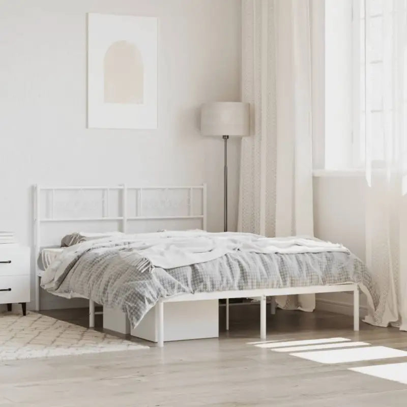 Robuust metalen bedframe met extra opbergruimte en tijdloos design - Wit / 120 x 190 cm / met hoofdbord - Bedden &