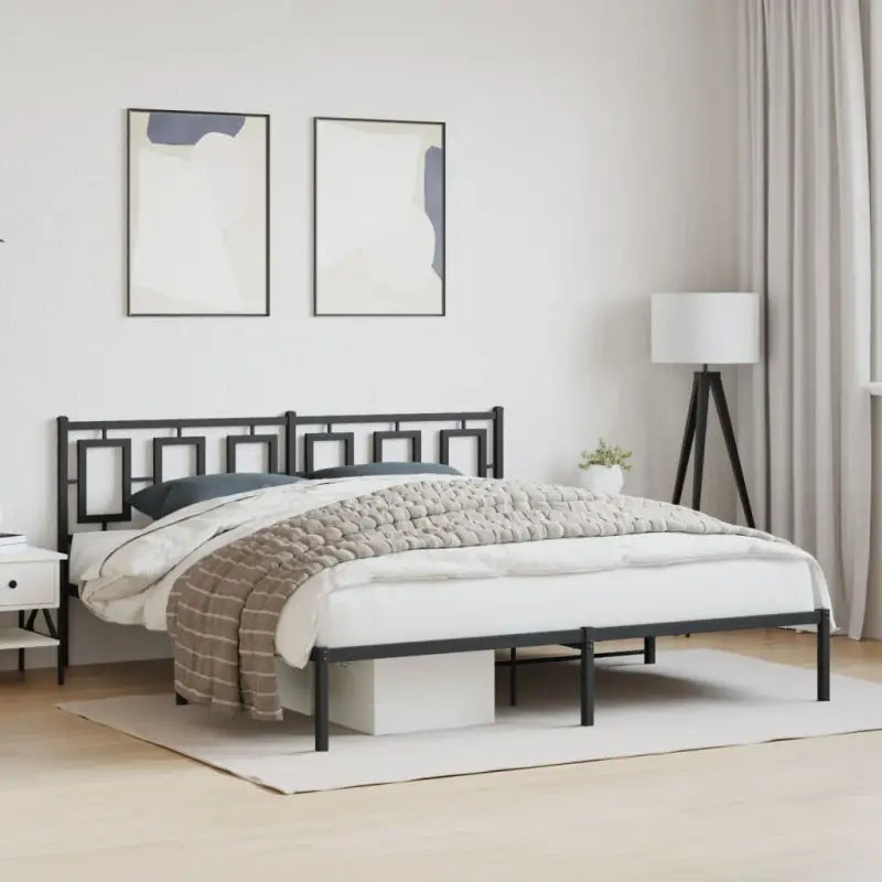 Robuust metalen bedframe met extra opbergruimte en tijdloos design - Zwart / 183 x 213 cm / met hoofdbord - Bedden &