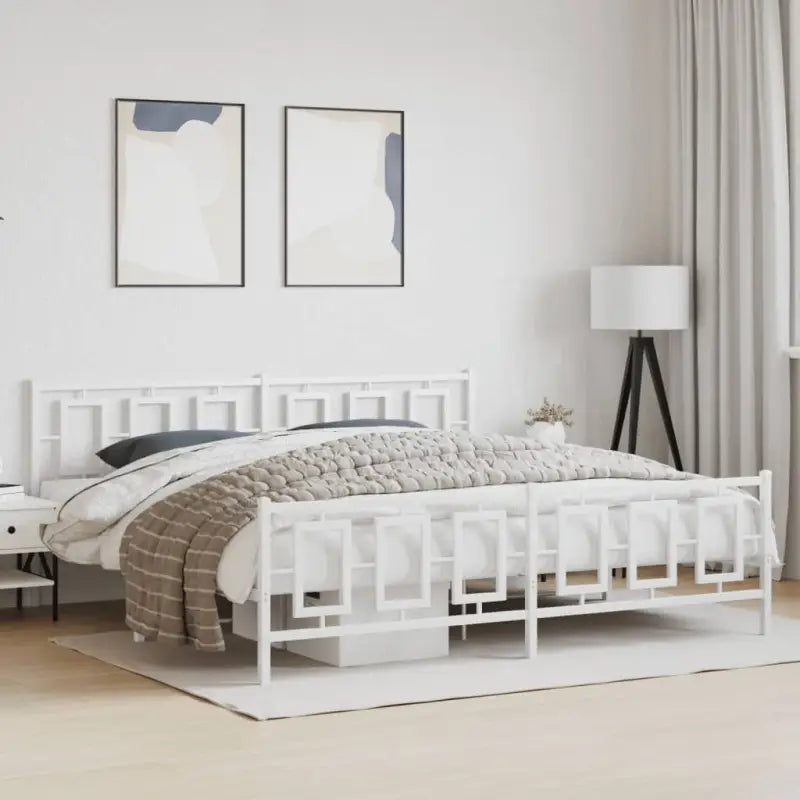 Robuust metalen bedframe met extra opbergruimte en tijdloos design - Wit / 193 x 203 cm / met hoofdbord & voetbord
