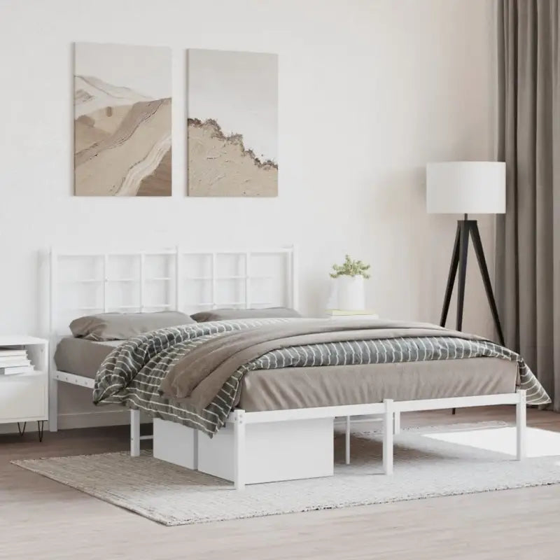 Robuust metalen bedframe met extra opbergruimte en tijdloos ontwerp - Wit / 140 x 190 cm / met hoofdbord - Bedden &