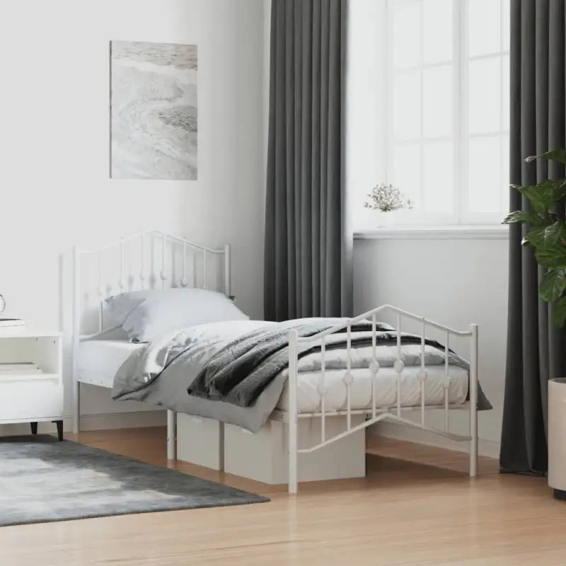 Robuust metalen bedframe met extra opbergruimte en tijdloos ontwerp - Wit / 90 x 190 cm / met hoofdbord & voetbord