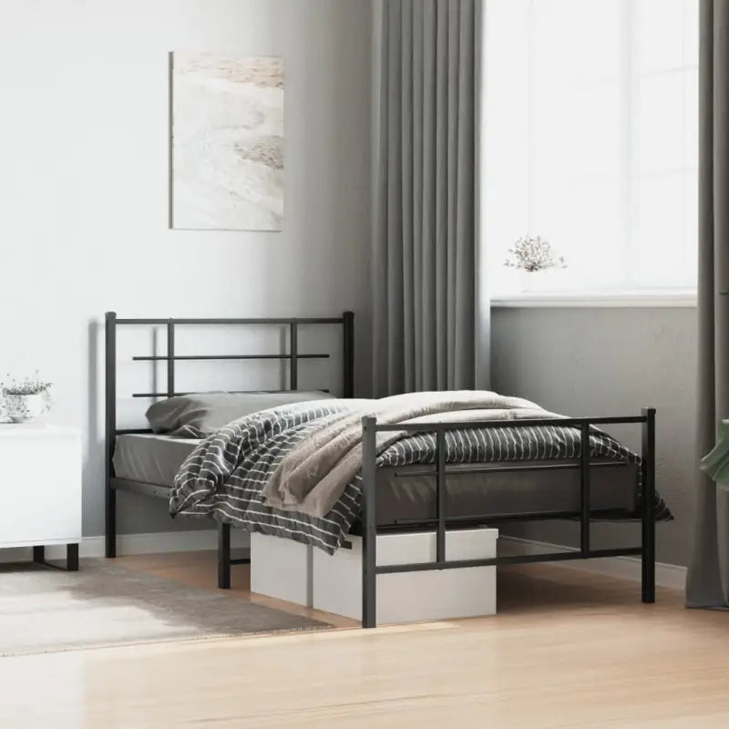 Robuust metalen bedframe met extra opbergruimte en tijdloos ontwerp - Zwart / 100 x 190 cm / met hoofdbord & voetbord