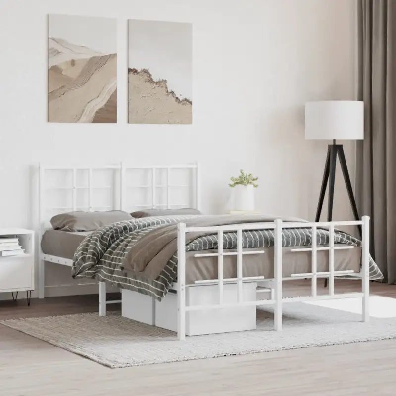 Robuust metalen bedframe met extra opbergruimte en tijdloos ontwerp - Wit / 120 x 190 cm / met hoofdbord & voetbord