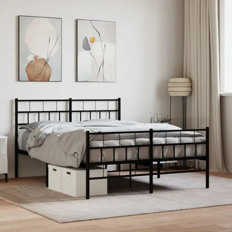 Robuust metalen bedframe met metalen latten en extra opbergruimte - Zwart / 140 x 190 cm / met hoofdbord & voetbord
