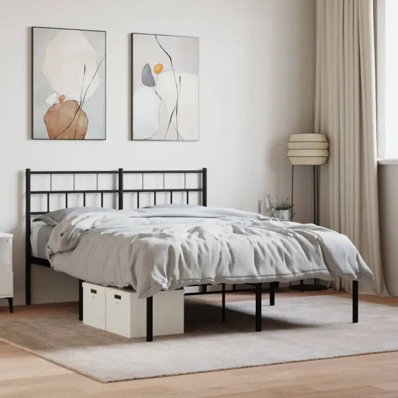 Robuust metalen bedframe met metalen latten en extra opbergruimte - Zwart / 140 x 190 cm / met hoofdbord - Bedden &