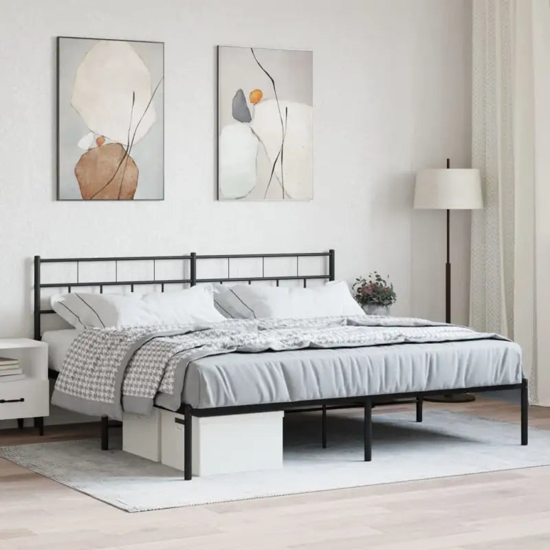 Robuust metalen bedframe met metalen latten en extra opbergruimte - Zwart / 180 x 200 cm / met hoofdbord - Bedden &