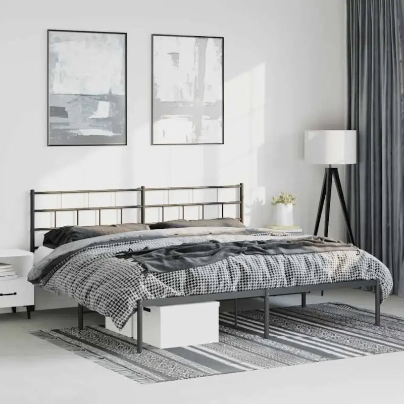 Robuust metalen bedframe met metalen latten en extra opbergruimte - Zwart / 193 x 203 cm / met hoofdbord - Bedden &