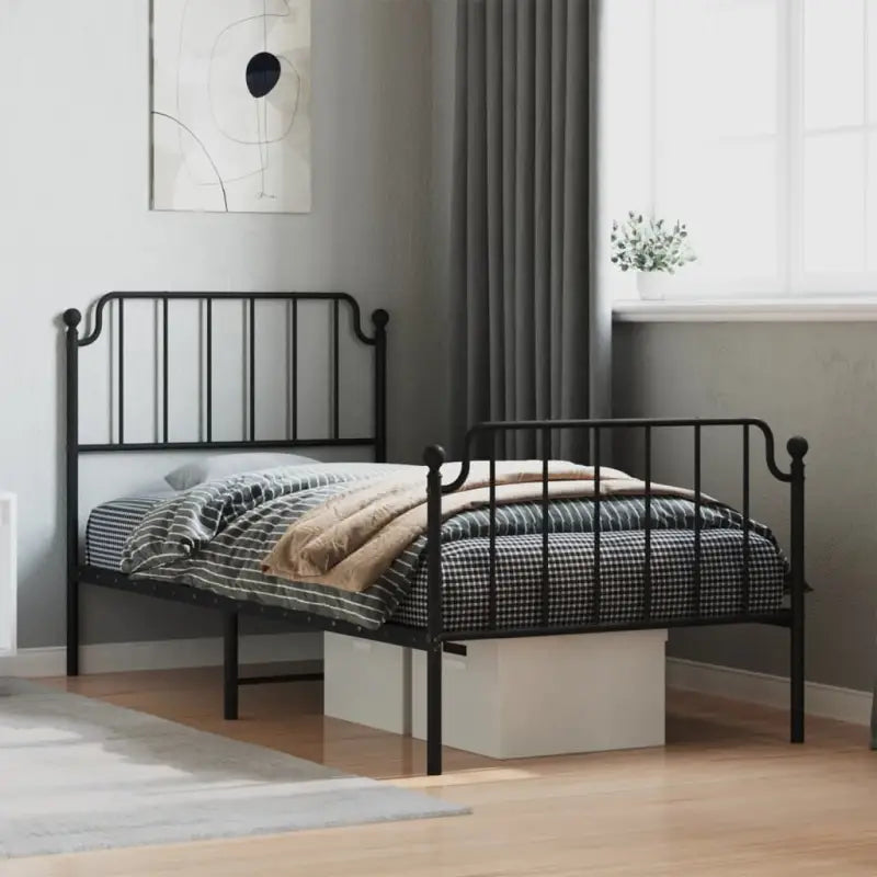 Robuust metalen bedframe met tijdloos design en extra opbergruimte - Zwart / 90 x 200 cm / met hoofdbord & voetbord