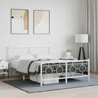 Robuust metalen bedframe met tijdloos design en extra opbergruimte - Wit / 140 x 200 cm / met hoofdbord & voetbord