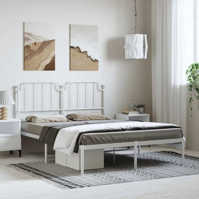 Robuust metalen bedframe met tijdloos design en extra opbergruimte - Wit / 135 x 190 cm / met hoofdbord - Bedden &