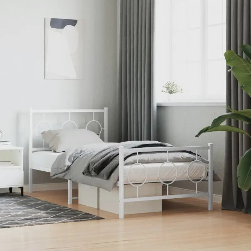 Robuust metalen bedframe met tijdloos design en extra opbergruimte - Wit / 90 x 190 cm / met hoofdbord & voetbord