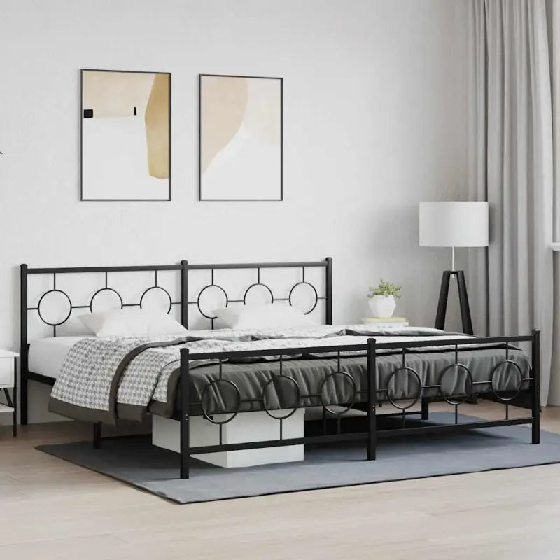 Robuust metalen bedframe met tijdloos design en extra opbergruimte - Zwart / 200 x 200 cm / met hoofdbord & voetbord